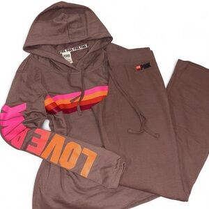 VS Pink Brown Logo Loungewear Set Size Medium